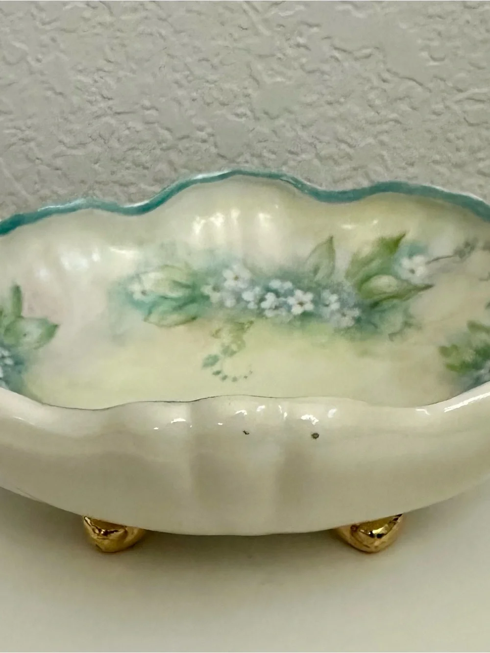 Vintage Porcelain Bowl-White & Blue Forget-Me-Not Flowers-6x5 in.